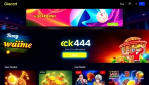 Click the ck4444 login button on a sleek gambling platform with colorful game tiles and live casino in the background for seamless access to top games and promotions.