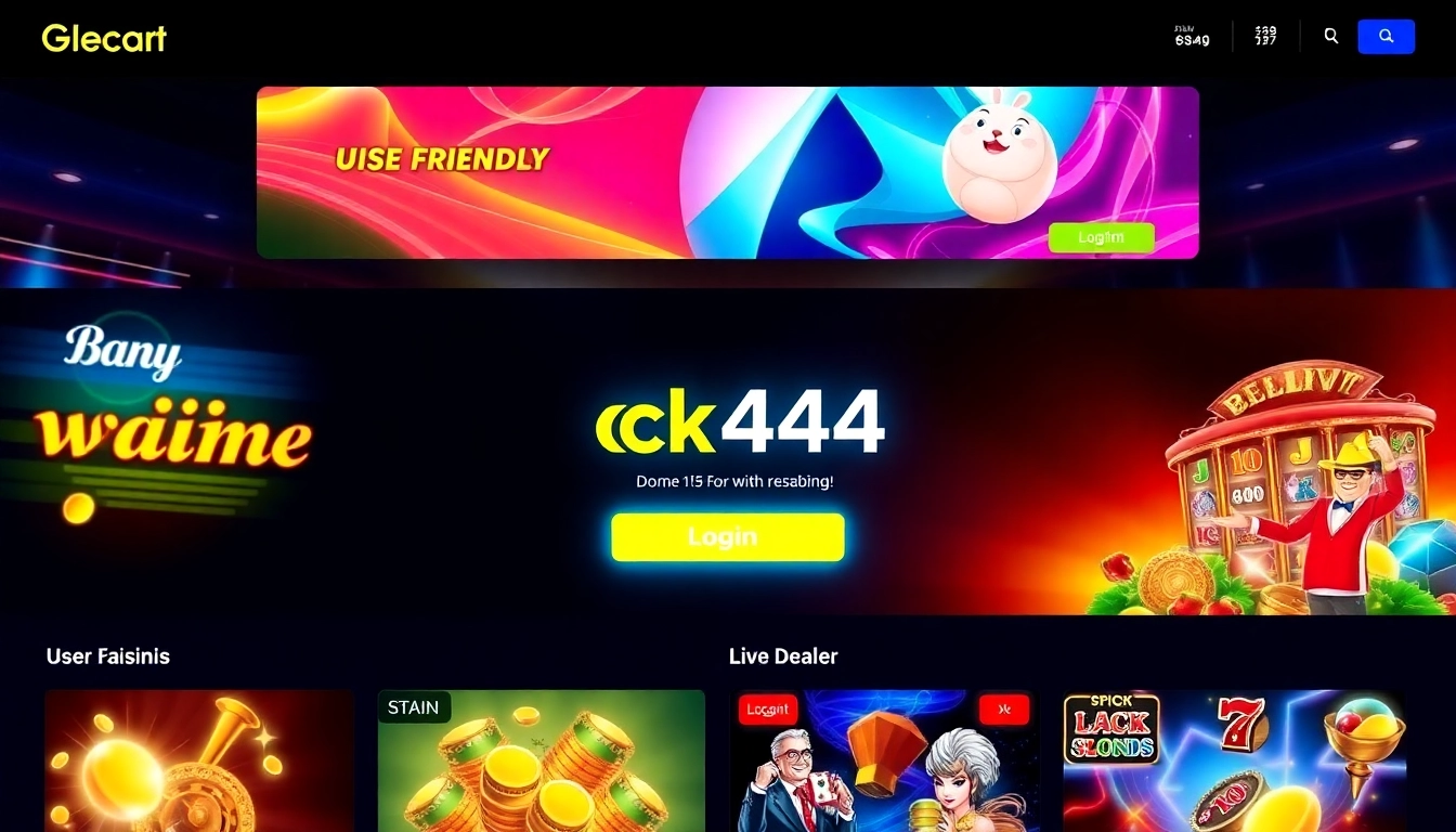 Click the ck4444 login button on a sleek gambling platform with colorful game tiles and live casino in the background for seamless access to top games and promotions.