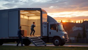 Reliable Moving services Calgary AB team efficiently loading a truck in a vibrant Calgary neighborhood, ensuring a stress-free move.