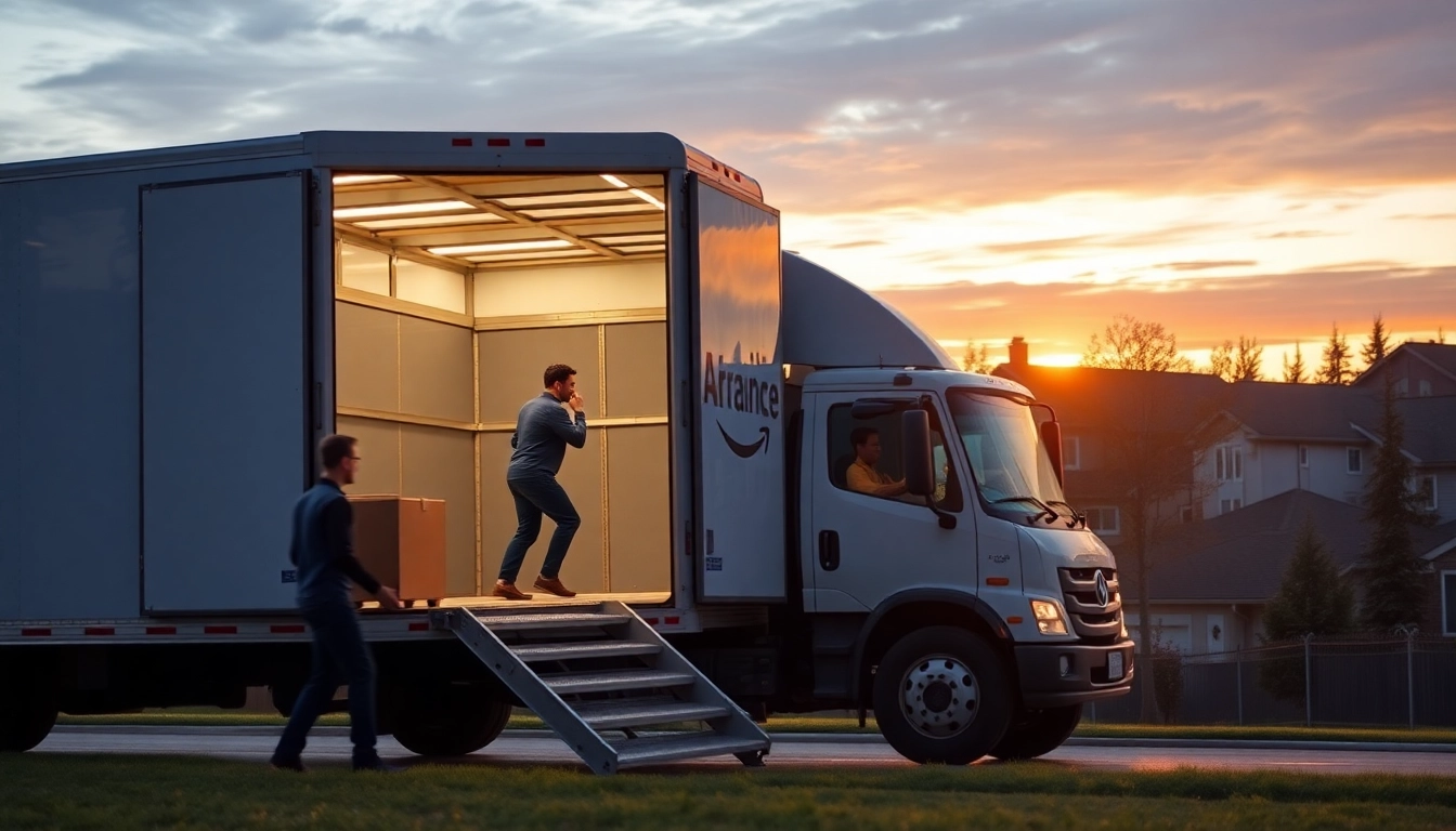 Reliable Moving services Calgary AB team efficiently loading a truck in a vibrant Calgary neighborhood, ensuring a stress-free move.