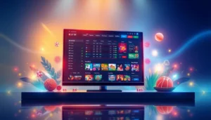 Illustration of a modern online sportsbook and casino platform interface with sports and betting elements.