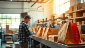 High-quality torba papierowa being printed and assembled in a modern factory environment,