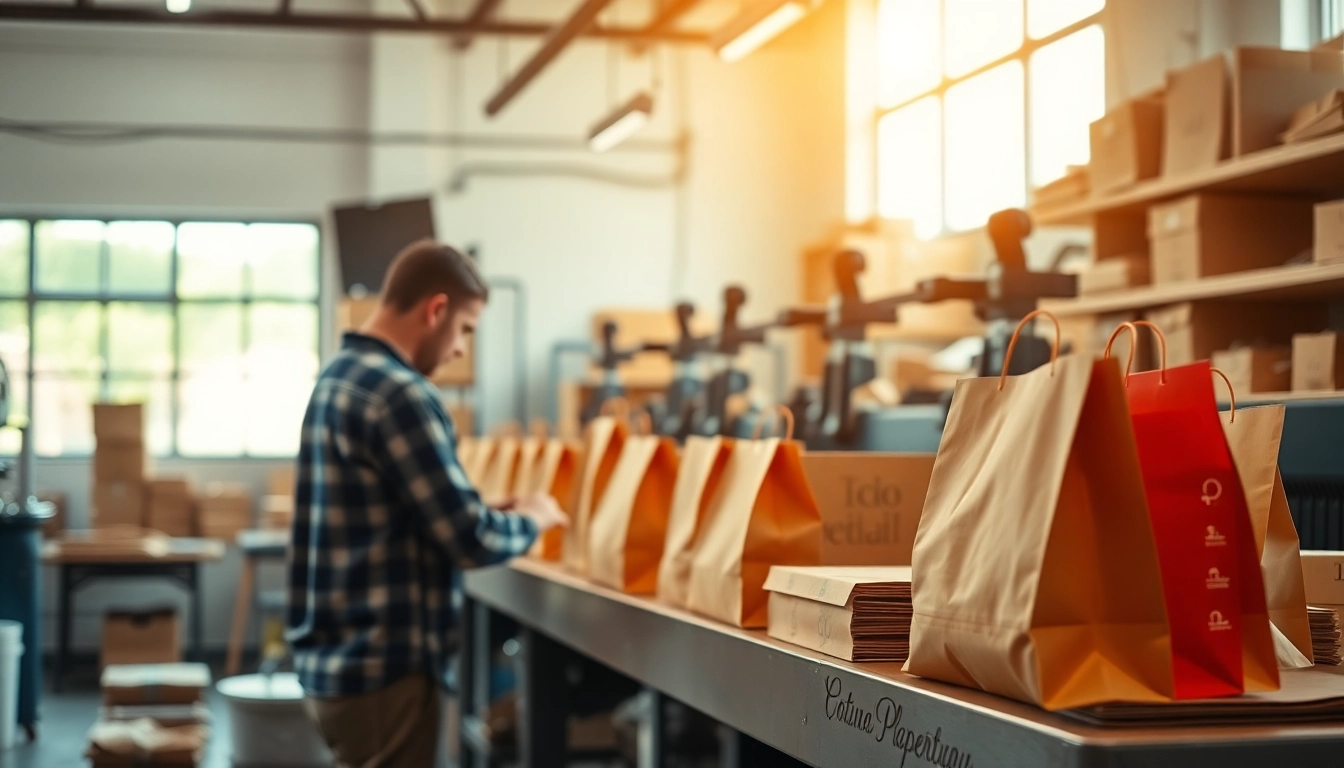 High-quality torba papierowa being printed and assembled in a modern factory environment,