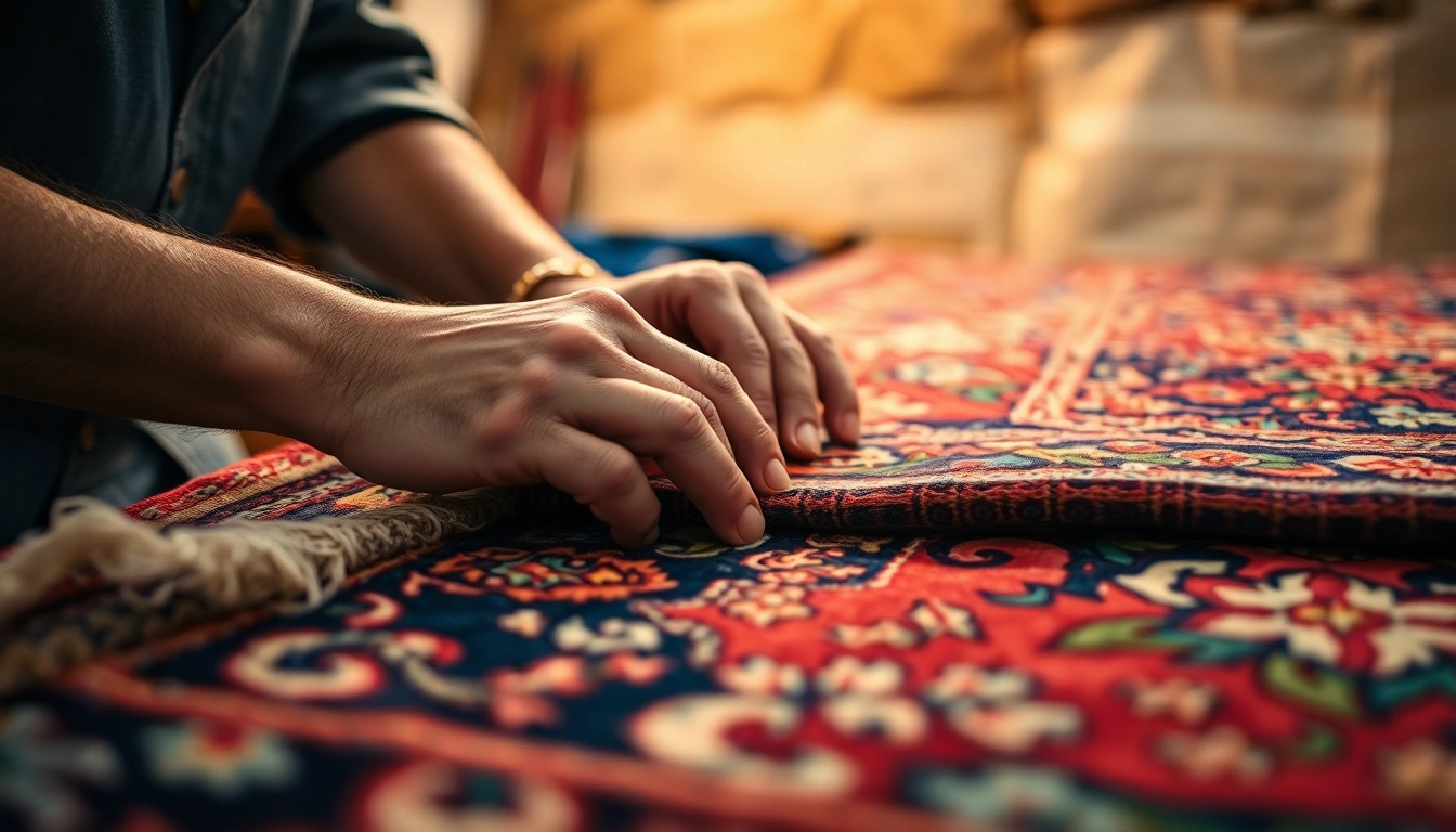 Professional team performing Restauro Tappeti milano on an antique Persian rug, highlighting