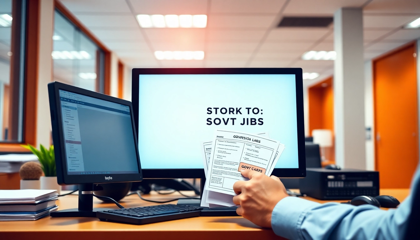 Illustration of a candidate checking State Govt Jobs application forms on computer for career